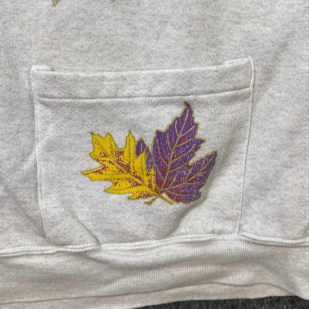 Active Wear‎ Sweatshirt Cardigan L Womens Gray Vintage Fall Leaf Graphic Pockets - Picture 3 of 11